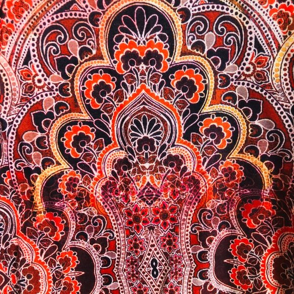 One World Casual Paisley Print Top Sz Large Boho Chic Pink Red Embellished - Picture 5 of 7